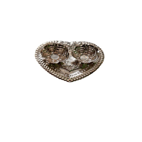 German Silver Heart Shaped Kumkum Holder